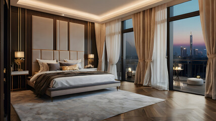 3D interior design of modern luxury bedroom room