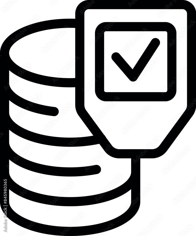 Poster stack of data disks with a shield and checkmark symbolizing secure and protected data