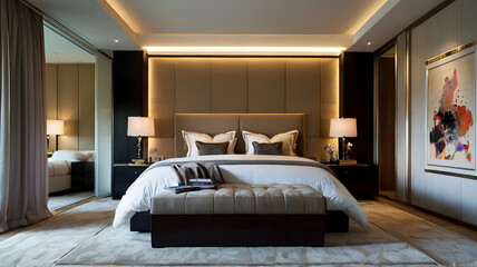 3D interior design of modern luxury bedroom room