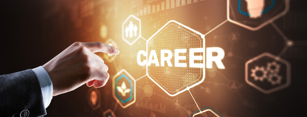 Career business on virtual screen abstract background. Mixed media