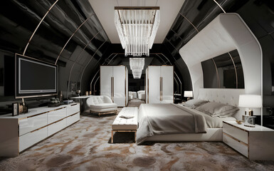 3D interior design of modern luxury bedroom room