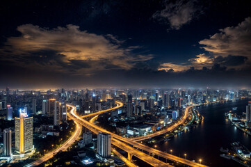 city skyline at night