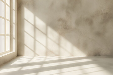 Obraz premium Empty room with sunlight streaming through large windows, minimalism concept