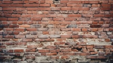 Fototapeta premium Vintage brick wall with textured cement seams, showcasing weathered and rustic charm