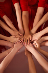 Unified Hands Circle Symbolizing Teamwork, Community and Collaboration