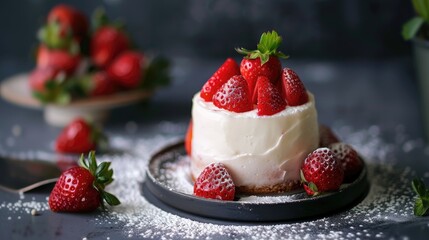 Mini cake topped with strawberries