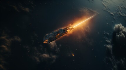 Fototapeta premium Enormous celestial traveler massive meteor speeding across interstellar void, leaving fiery streak