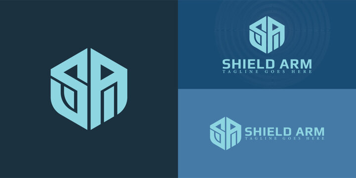 Abstract initial hexagon letters SA or AS logo in soft blue color isolated on multiple background colors. The logo is suitable for home protection logo vector design illustration inspiration templates