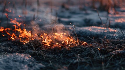 Grass burning near ice