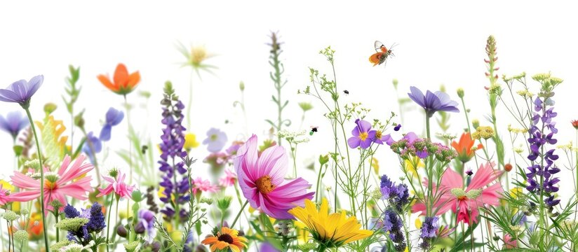 Fototapeta Isolated Colorful Meadow and Garden Flowers Teeming with Insects