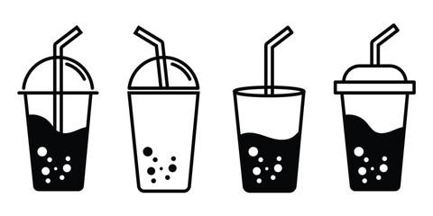 Set of Drinks icon collection.  Containing water, coffee, tea, drinking, glass, soda, cocktail, bottle, wine, beverage and more. Outlined icons collection. Vector Illustration.