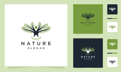 Tree people ecological symbol logo vector	
