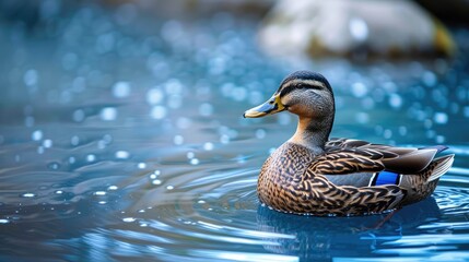 Fototapeta premium Male spot billed duck in a picturesque blue lake