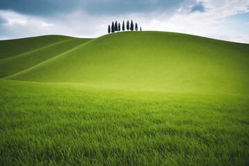 Green field and blue sky hill field clean and clear minimal environment