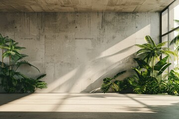 Modern luxury house with tropical plant garden and minimal design.