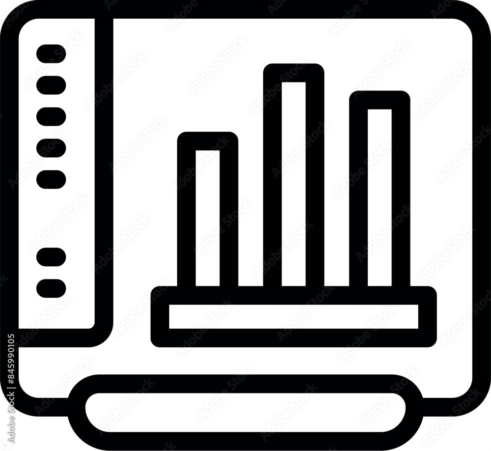 Poster simple icon of a computer program displaying a growing bar chart, representing increasing business p