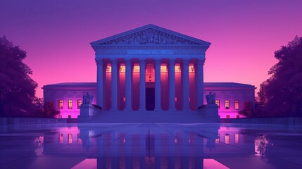 Obraz premium A vivid, artistic illustration of the Supreme Court building at sunset