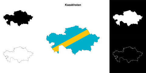 Obraz premium Kazakhstan blank outline map set