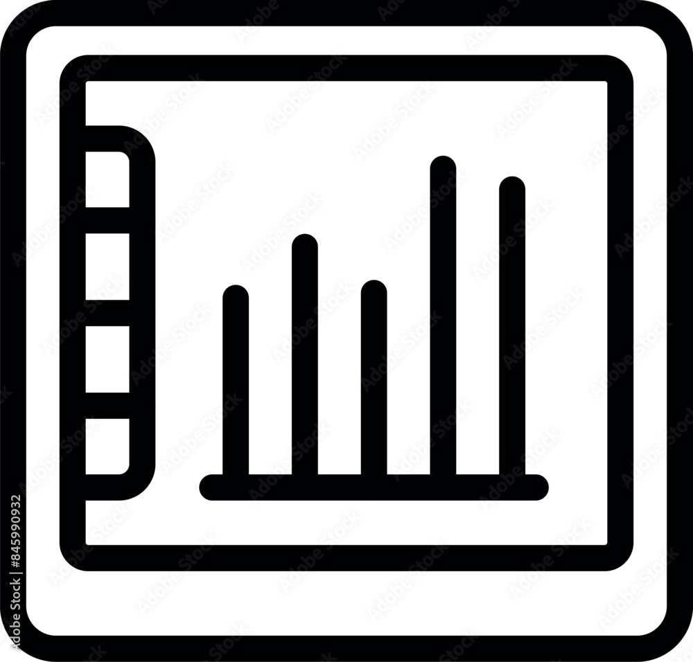 Wall mural Black outline icon of a digital tablet displaying a bar chart with increasing values, symbolizing positive business trends - Wall murals