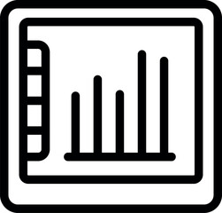 Black outline icon of a digital tablet displaying a bar chart with increasing values, symbolizing positive business trends