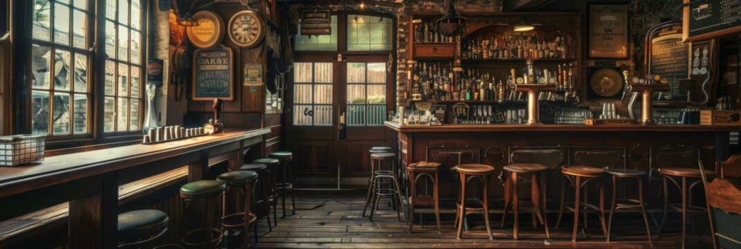 Cosy old English or Irish pub. Vintage pub or bar interior
