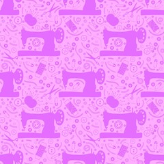 Cartoon silhouette hobbies seamless sewing machine pattern for wrapping paper