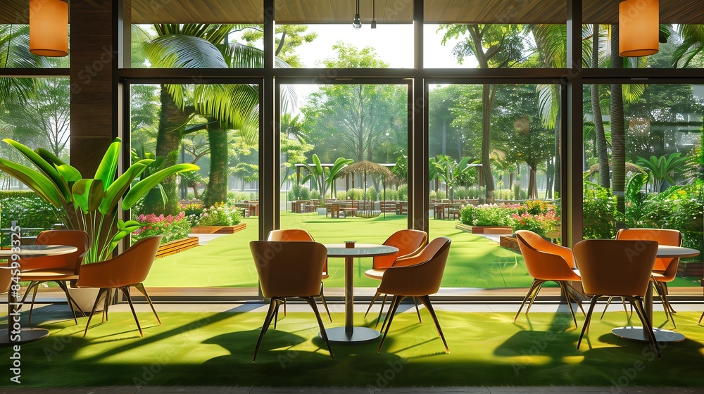 Wall mural table and chairs in garden