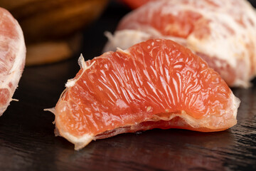 slices of peeled grapefruit close-up