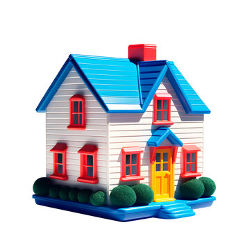 &Iacute;cone de casinha americana com dois andares com telhado azul em fundo transparente, sem fundo.