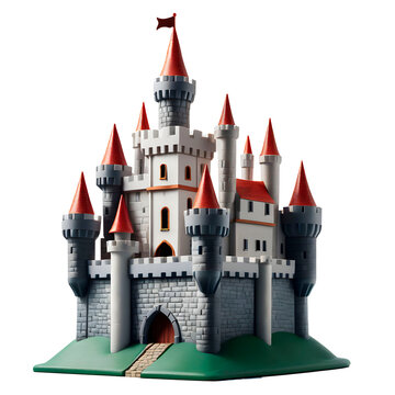 &Iacute;cone de castelo medieval 3d em fundo transparente, sem fundo.