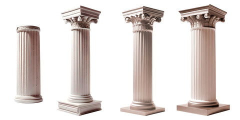 Conjunto de pilares gregos brancos em fundo transparente, sem fundo.