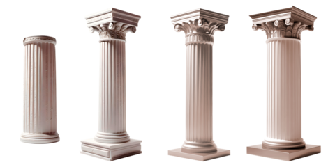 Conjunto de pilares gregos brancos em fundo transparente, sem fundo.