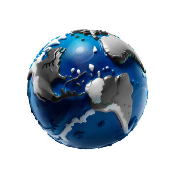 Planeta terra com continentes acinzentados e morto em fundo transparente, sem fundo.