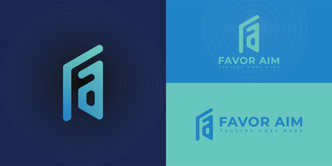 Abstract initial letters FA or AF logo in gradient blue color isolated on multiple background colors. The logo is suitable for online courses and business logo vector design illustration inspiration