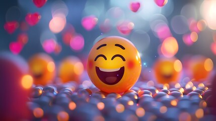 Emoji with falling in love face large group of objects