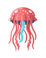 Fototapeta premium red colorful cute friendly ocean floating swimming marine maritime cnidarian cartoon jellyfish illustration design white background generative ai