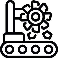 Line drawing of a stone crushing machine crushing stones on a conveyor belt
