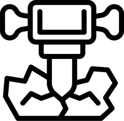 Jackhammer breaking ground, creating debris during road construction work