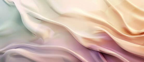 Flowing pastel satin fabric background with elegant curves and waves, creating a mesmerizing pattern of soft colors. Perfect for weddings, fashion, beauty, and product displays