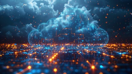 Fototapeta premium Digital cloud technology with glowing dots