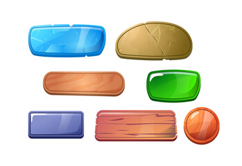 Set of bright colorful buttons for game design flat style, vector illustration