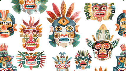 patrón sobre la cultura maya realizado con técnica de acuarela