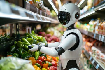 Advanced robot selecting vegetables in a grocery store