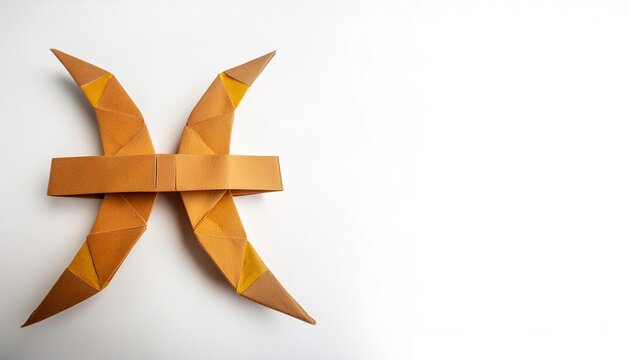 paper origami Astrological zodiac sign concept. Pisces or fishes is the 12th sign of the zodiac the period from about February 19 to about March 20. isolated on white background