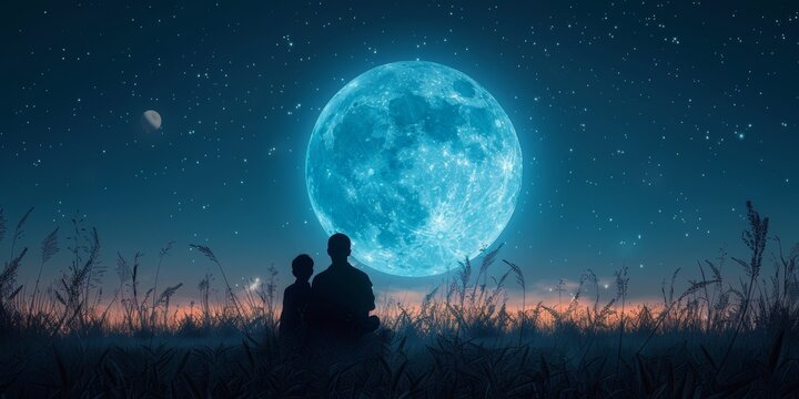 Two people watching the full moon together