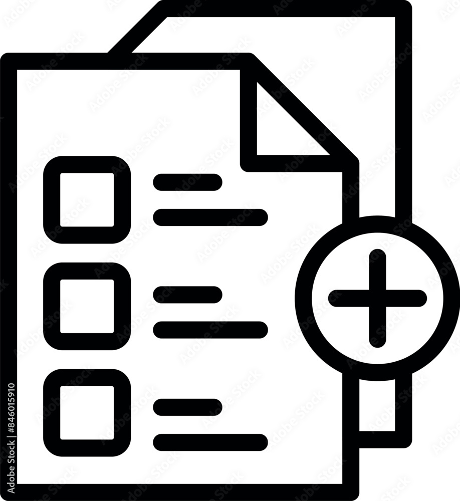 Wall mural simple icon depicting a checklist with a plus sign, representing adding a new item