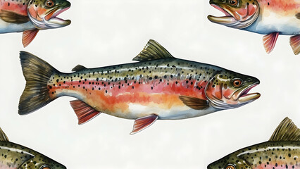 Pattern of trout fish illustrations on white