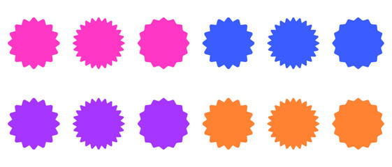 Collection of colorful vector tags in various styles and colors isolated on white background - Set of bright starburst tags for prices and discounts - Promotional tags for printing