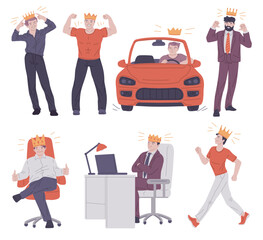 Obraz premium Successful men with crowns. Vector set