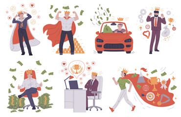 Men's success and achievement set. Vector illustration